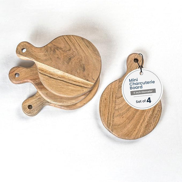Round Paddle Server Board Small Acacia, Natural 7"x5" Set of 4