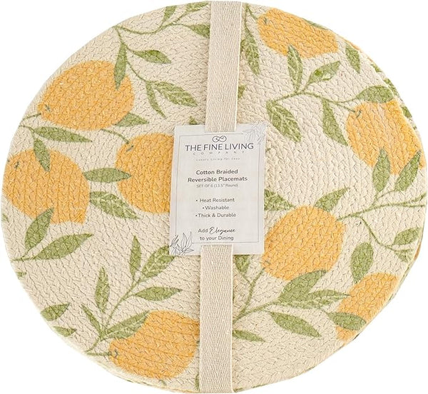 Printed Braid Cotton Placemats, Lemon Set of 6 - Fine Living Co