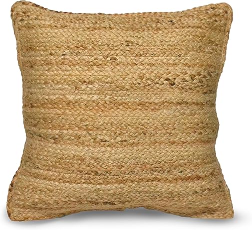 Jute Braided Decorative Pillow Cover, 18 x 18 inch, Natural - Fine Living Co