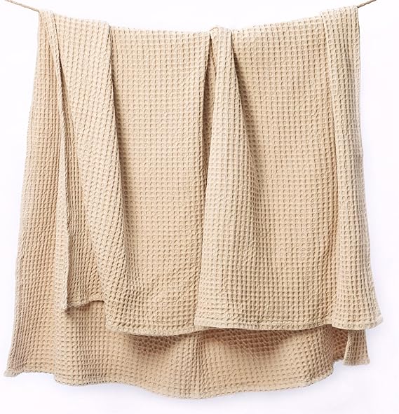 Waffle Weave 100% Cotton Throw, Sand, 50"x 70" - Fine Living Co