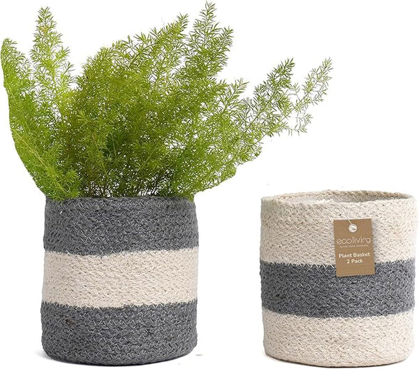 Set of 2 Eco Living Jute Planters, 6.5x6.5x6", Gray & White - Fine Living Co