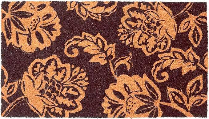 Brown Floral Motif Coir Doormat - 17"X30" - Fine Living Co