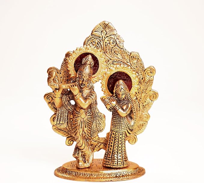 Radha Krishna Idol, Handcrafted with Antique Gold, Set of 1 - Fine Living Co