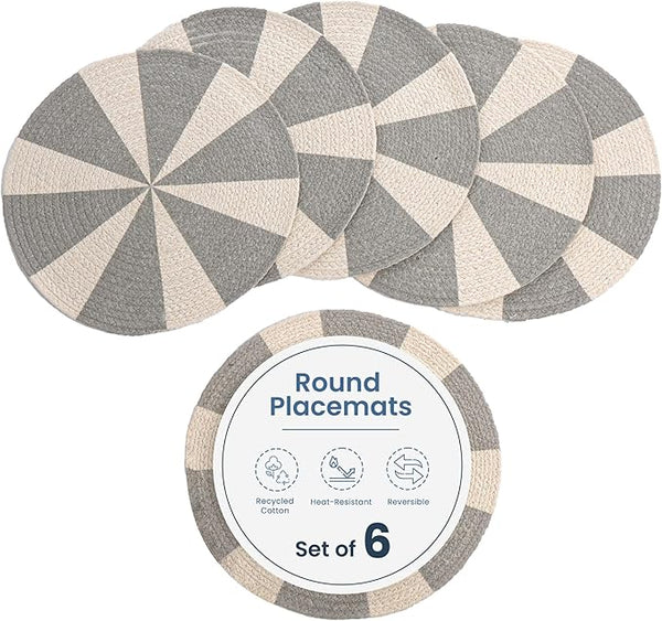 Printed Braid Cotton Placemats, Grey Set of 6