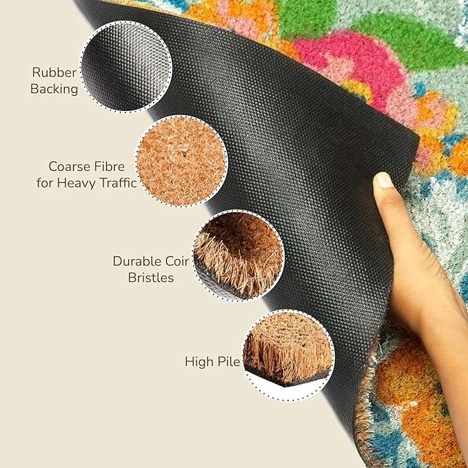 Large Floral Print Coir Doormat - 22x47", Multi-Color - Fine Living Co