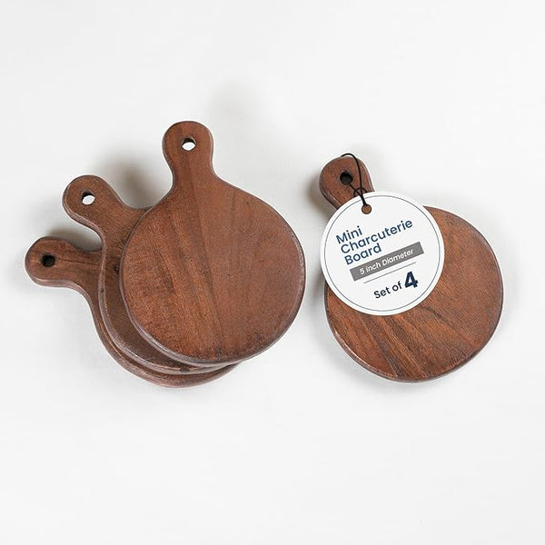 Round Paddle Server Board Small Acacia, Walnut 7"x5" Set of 4