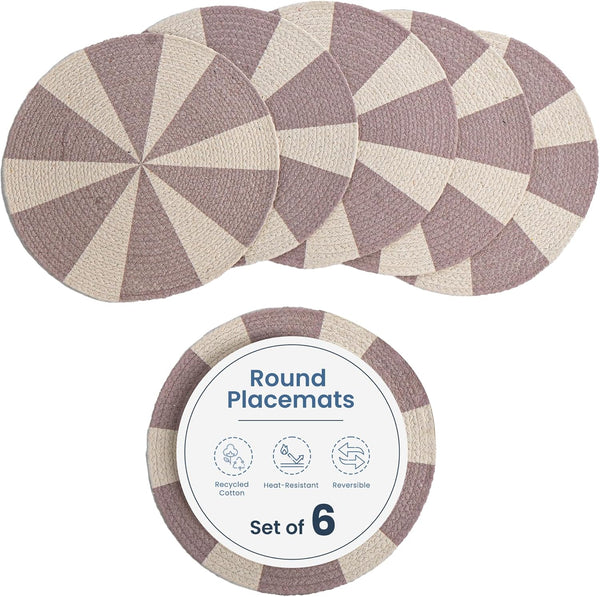 Printed Braid Cotton Placemats, Pink Set of 6