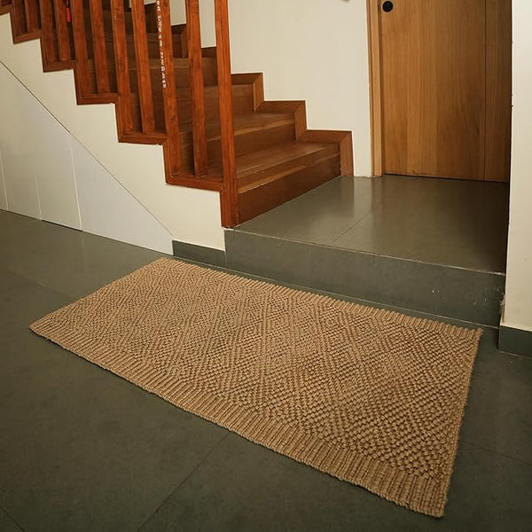 Handwoven Jute Runner Rug, Diamond Pattern, Farmhouse Décor, Natural