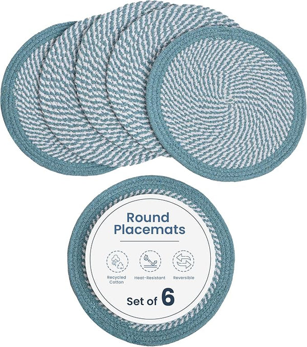 Melange Braided Cotton Placemats, Set of 6, Blue & White