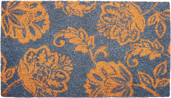 Floral Coir Door mat, Light Blue, 17"X30"(43x76cm) Large - Fine Living Co