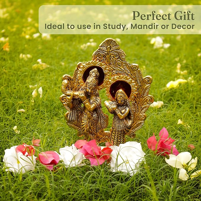 Radha Krishna Idol, Handcrafted with Antique Gold, Set of 1 - Fine Living Co