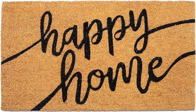 Happy Home Text Coir Doormat for Entryway - Beige/Brown - Fine Living Co