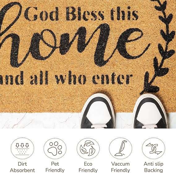 God Bless This Home Coir Doormat - 17x30" Beige/Black - Fine Living Co