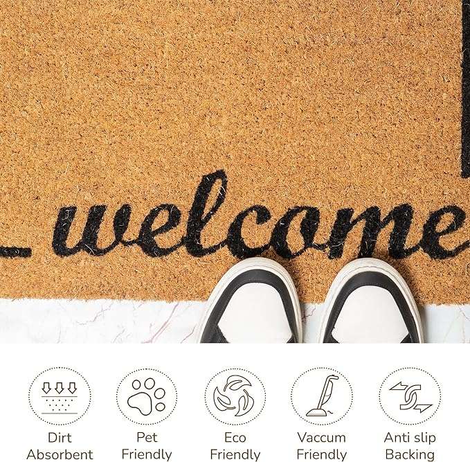 Welcome Doormat with Border - Beige/Black 17X30" - Fine Living Co