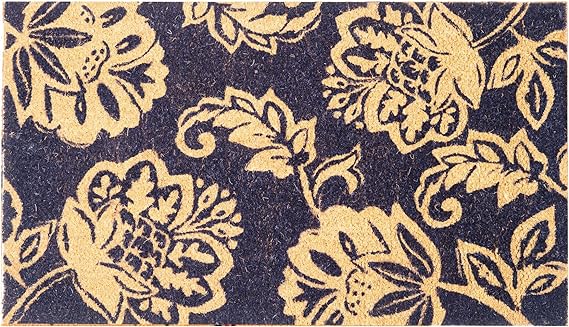 Floral Coir Door mat, Navy Blue -17"X30" (43x76cm) Large - Fine Living Co