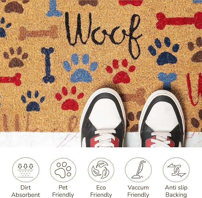 Woof Coir Doormat for Dog Lovers – 17x30" Multicolor - Fine Living Co