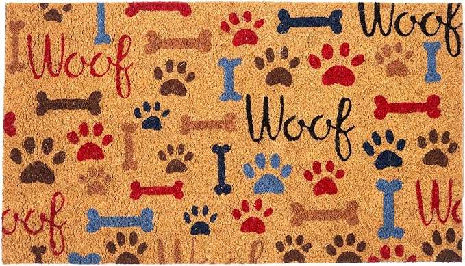 Woof Coir Doormat for Dog Lovers – 17x30" Multicolor - Fine Living Co