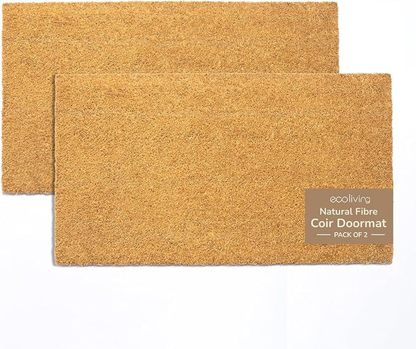 2-Pack Natural Coir Doormats, Non-Slip, 30"x17", Beige