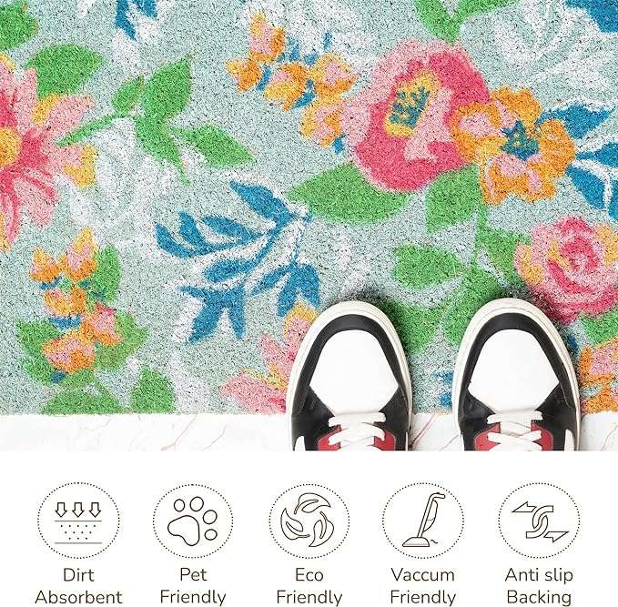 Large Floral Print Coir Doormat - 22x47", Multi-Color - Fine Living Co