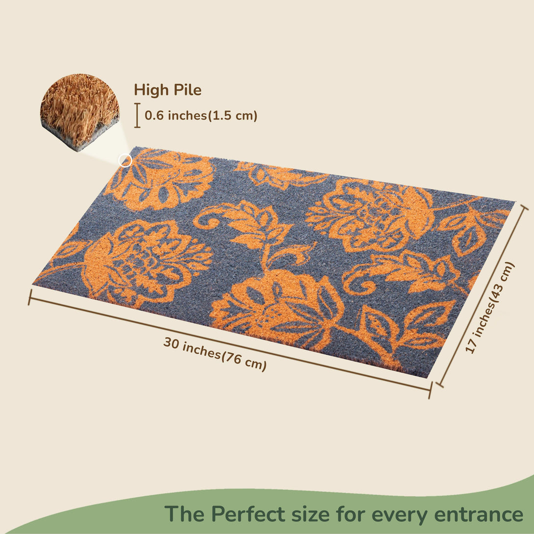 fine living blue floral coir doormat for entryway