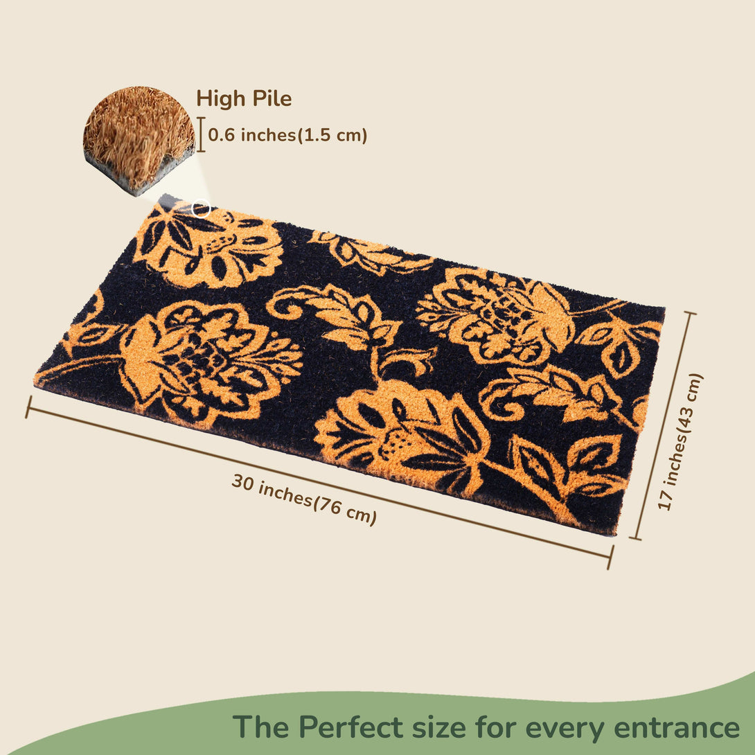 fine living chelsea blue floral coir door mat