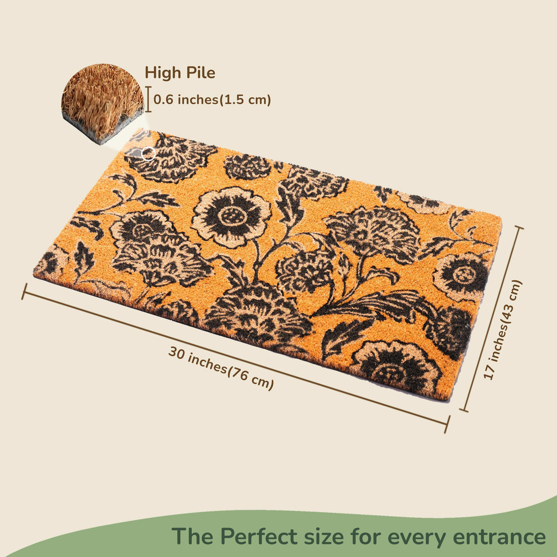 fine living brown floral chelsea coir door mat