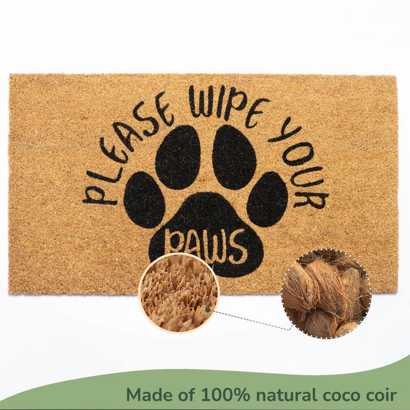 Coir Mats Animals Please Wipe your paws - 17X30" Beige/Black - Fine Living Co