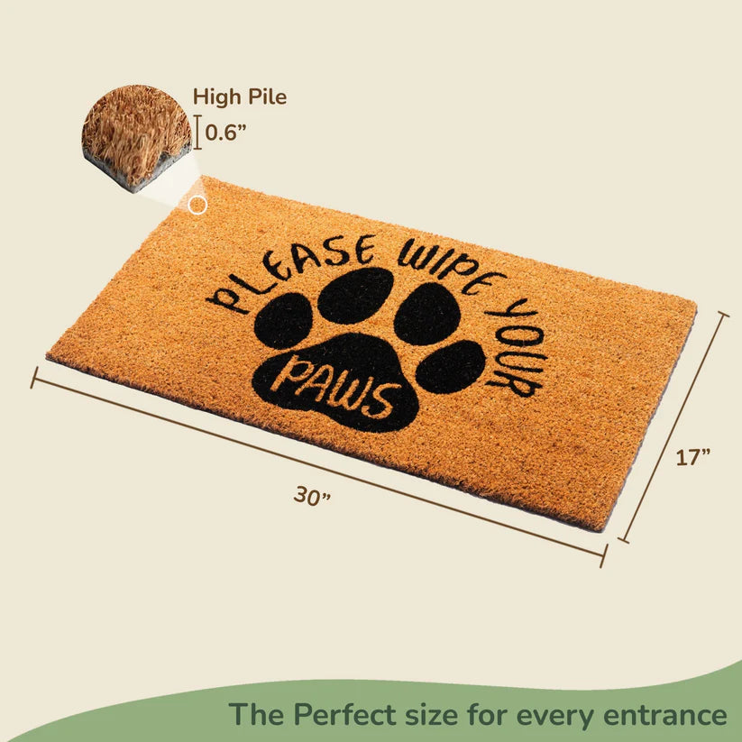Coir Mats Animals Please Wipe your paws - 17X30" Beige/Black - Fine Living Co