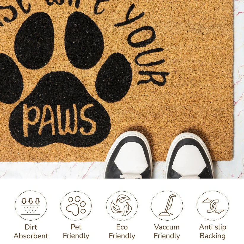 Coir Mats Animals Please Wipe your paws - 17X30" Beige/Black - Fine Living Co