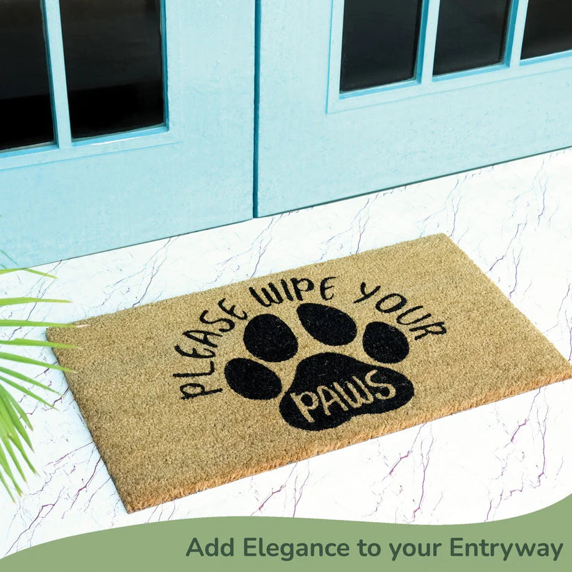 Coir Mats Animals Please Wipe your paws - 17X30" Beige/Black - Fine Living Co