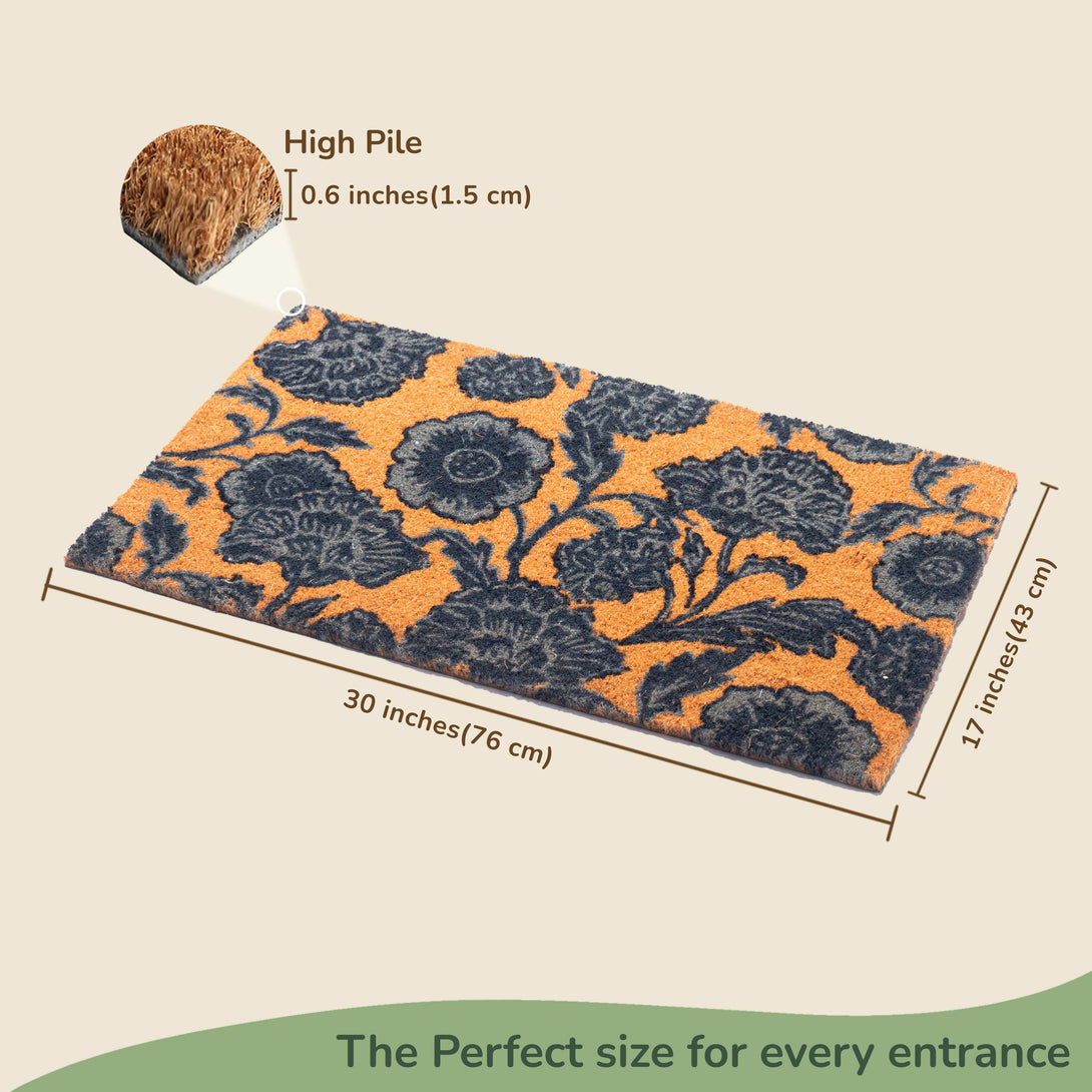 fine living motif blue coir door mat