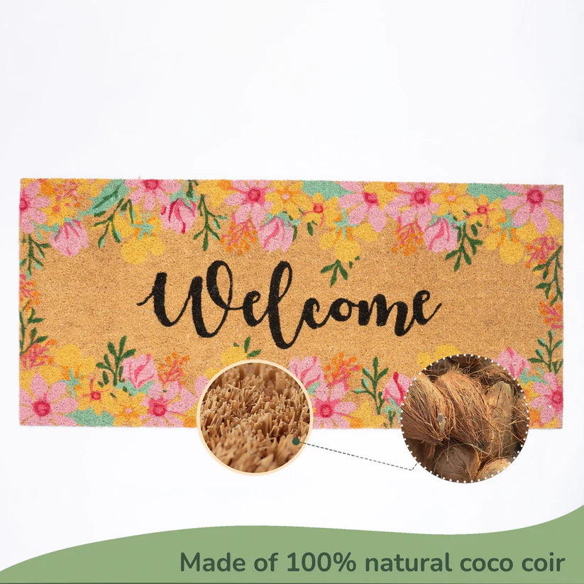 Coir Mats Welcome with Floral Print- 22X47" Multi Color - Fine Living Co