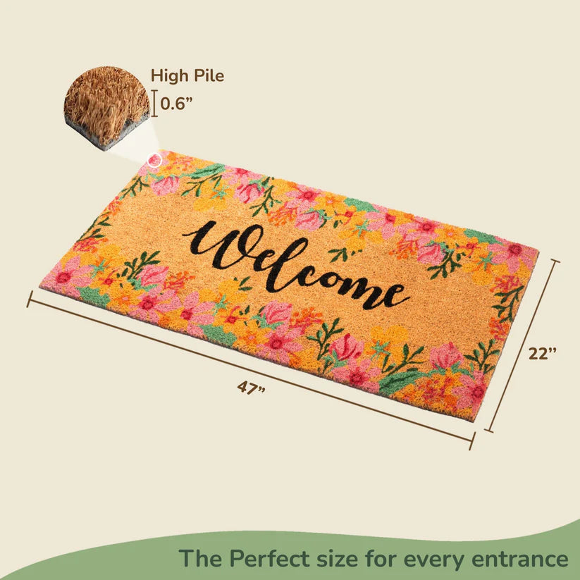 Coir Mats Welcome with Floral Print- 22X47" Multi Color - Fine Living Co