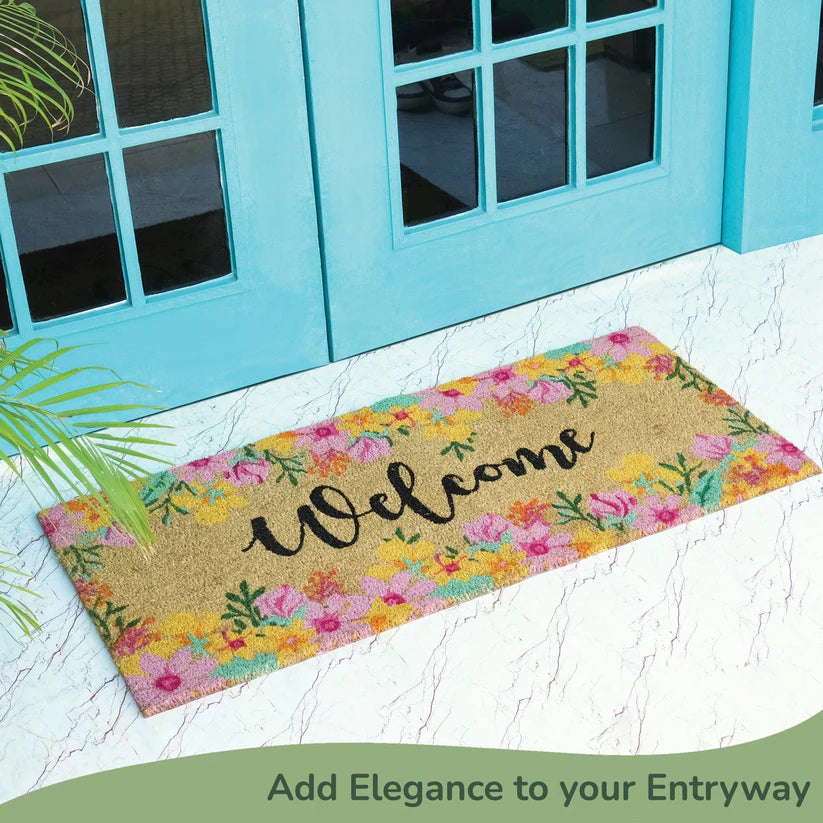 Coir Mats Welcome with Floral Print- 22X47" Multi Color - Fine Living Co