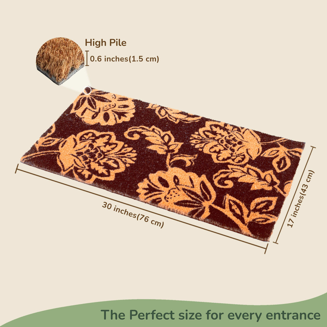 fine living brown chelsea floral coir door mat