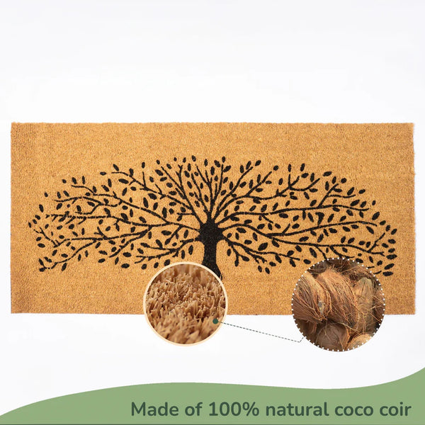 Tree Print Beige Coir Doormat - 22X47" - Fine Living Co