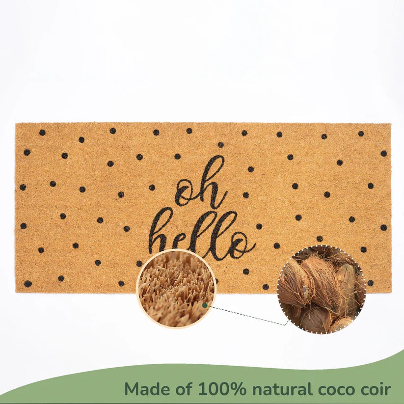 Coir Mats Oh Hello with Dots Text - 22X47" Beige - Fine Living Co