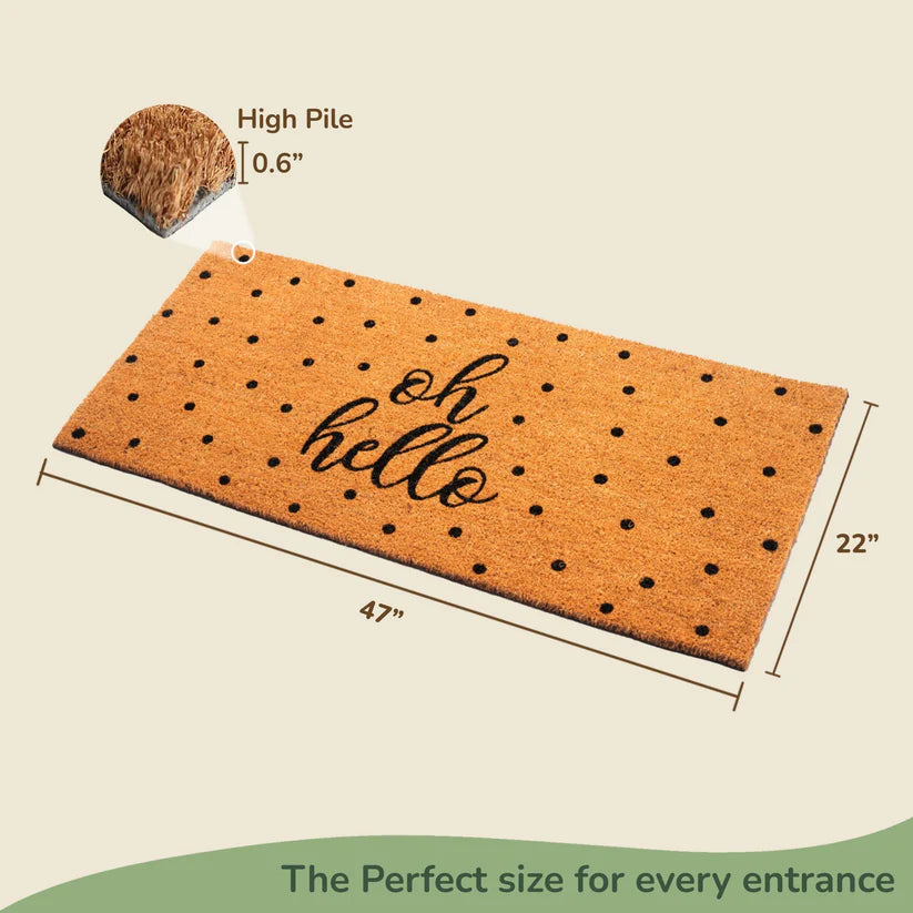Coir Mats Oh Hello with Dots Text - 22X47" Beige - Fine Living Co