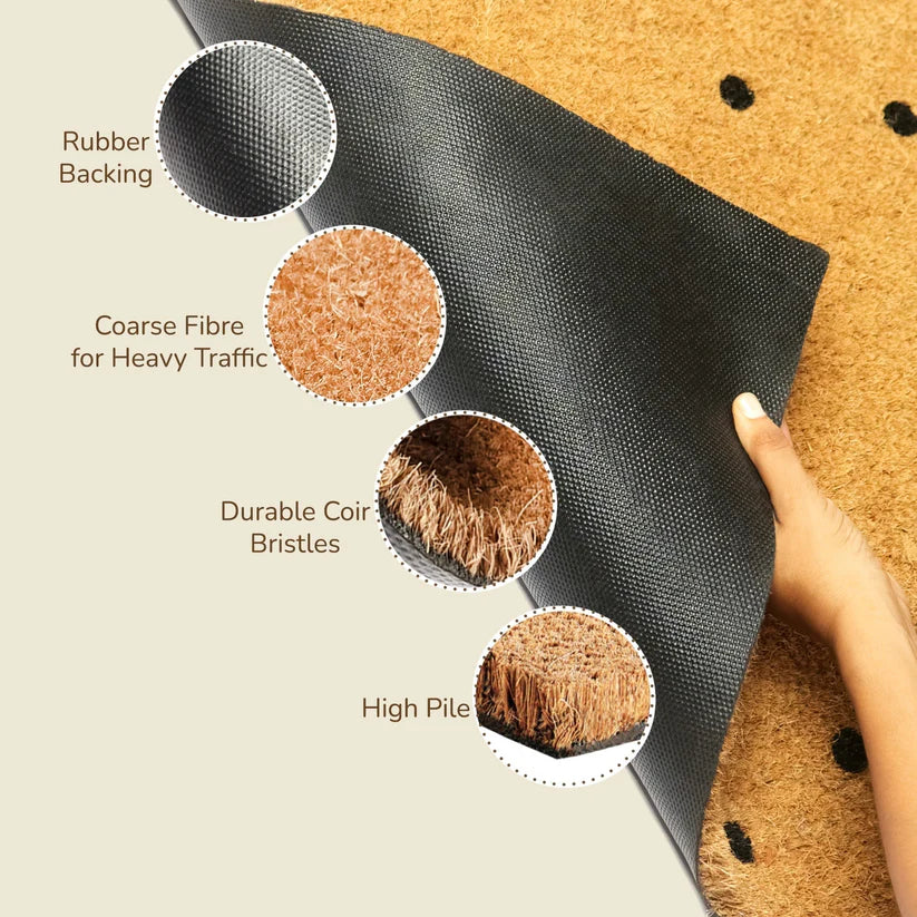 Coir Mats Oh Hello with Dots Text - 22X47" Beige - Fine Living Co