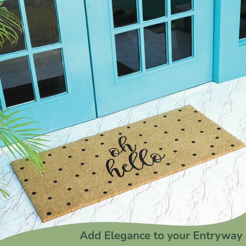 Coir Mats Oh Hello with Dots Text - 22X47" Beige - Fine Living Co