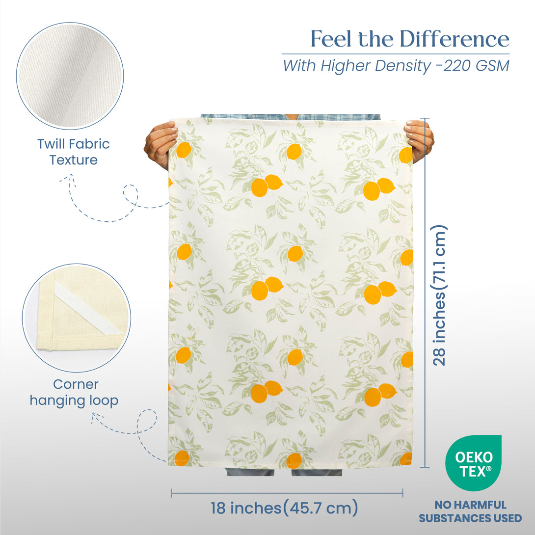 Fine Living Lemon Yellow Printed Cotton Kitchen Towels