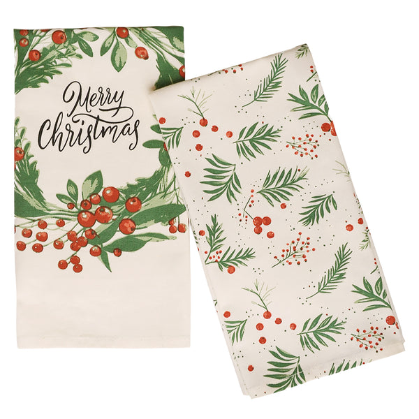 Christmas Flower Cotton Kitchen Towels Set of 2 – 18x28 inch