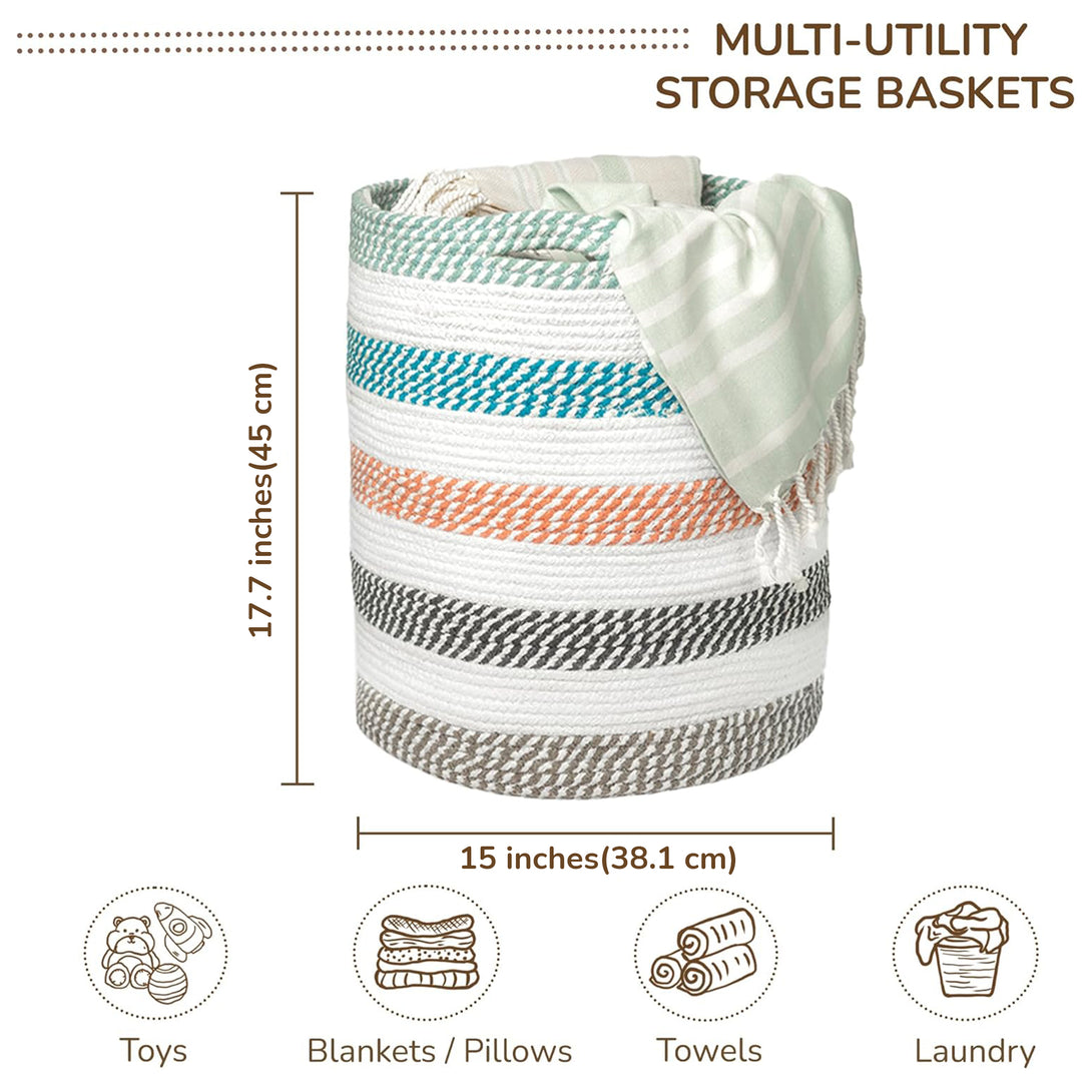 fine living tall multicolor cotton rope basket for storage