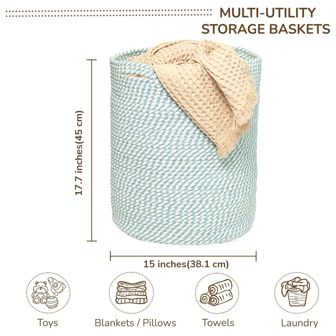 fine living blue medium cotton rope basket for storage 