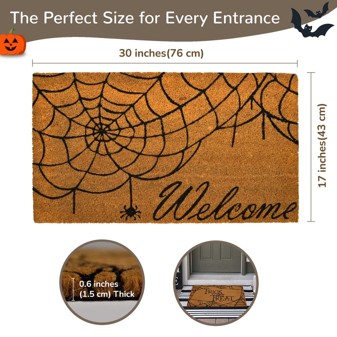 fine living halloween coir door mat -  spider web design