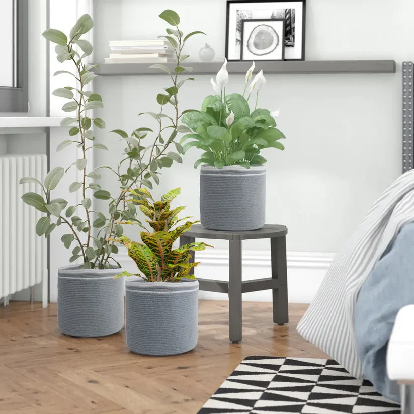 Cotton Rope Basket Set of 3, 11x11x11, Gray - Fine Living Co